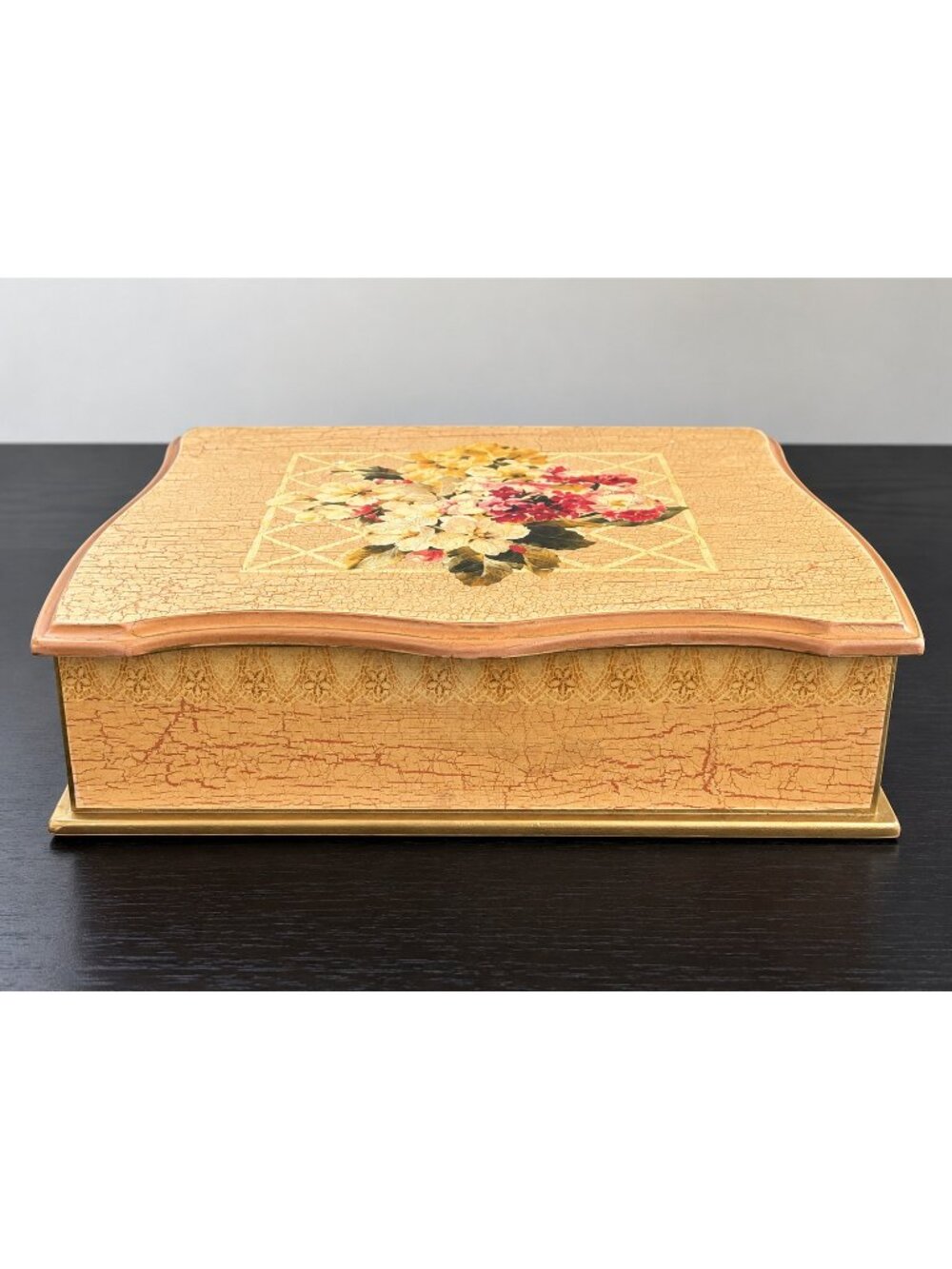 Vintage Floral Jewelry Keepsake Box Large Crackle Finish Cottagecore Romantic